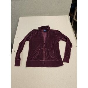 Reebok Womens  Fuschia Purple Velour Track Full Zip Jacket Running  Pockets M